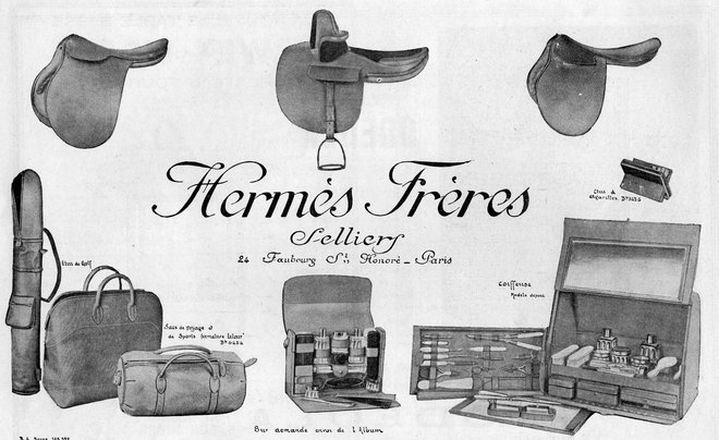 Hermèsov oglas iz leta 1923, na katerem so že prikazani izdelki z novim izumom - zadrgo. Foto: Javna Last