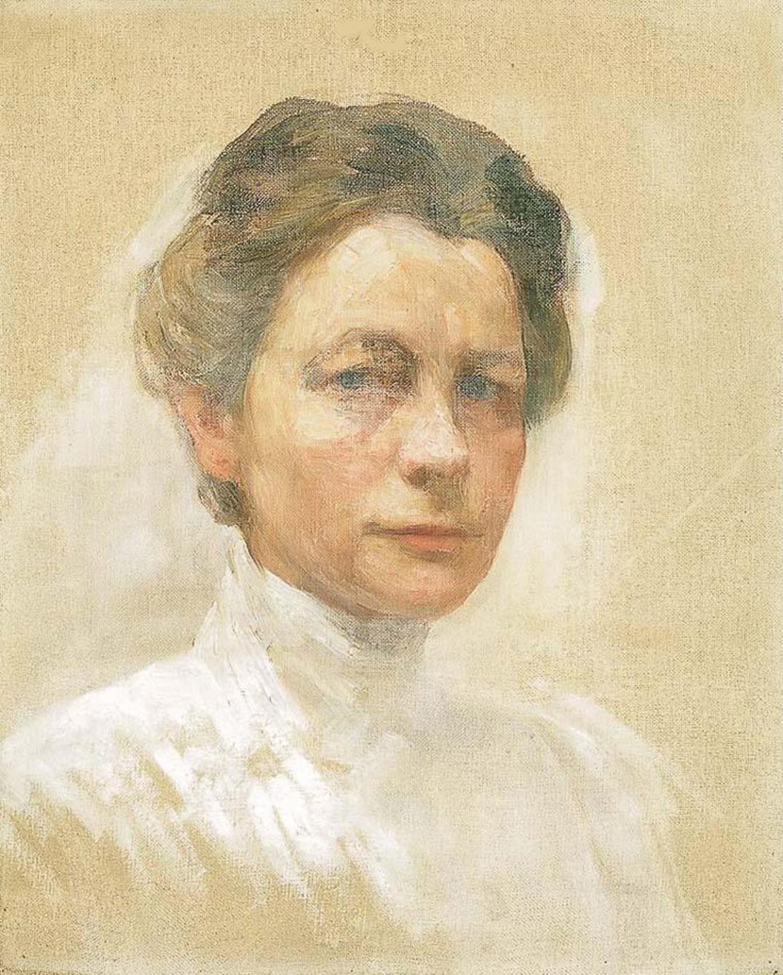 Ivana Kobilca je naslikala tudi veliko avtoportretov, ta je znan kot Avtoportret v belem in je nastal leta 1907.